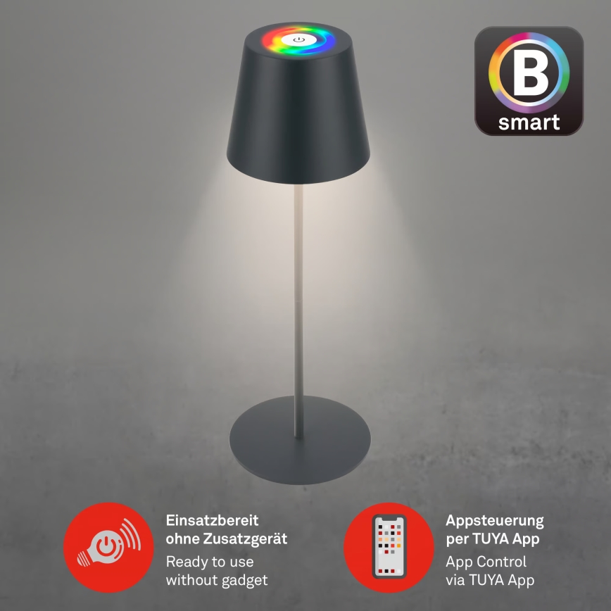 Briloner 7559015 - Lampă de masă de exterior LED RGB reglabilă, reîncărcabilă COLORIS, LED/3,5W/5V, IP44, 2000 mAh, antracit, Wi-Fi Tuya