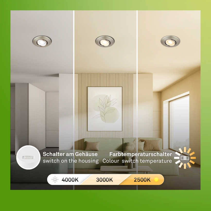 Briloner 7586032 - Set 3x plafoniere LED încastrate pentru baie KLIRA LED/4,9W/230V 2500/3000/4000K IP23 crom mat