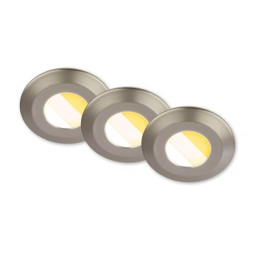 Briloner 7588032 KLIRA – Set de 3 spoturi LED încastrate pentru baie, 1x LED, 4,9 W, 230 V, 2500/3000/4000 K (temperatură de culoare selectabilă), IP44, crom mat