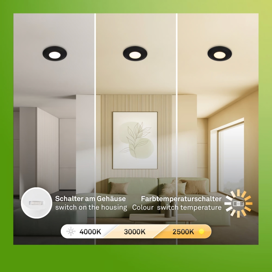 Briloner 7588035 - Set de 3 spoturi LED încastrate pentru baie KLIRA LED/4,9W/230V 2500/3000/4000K IP44 negru