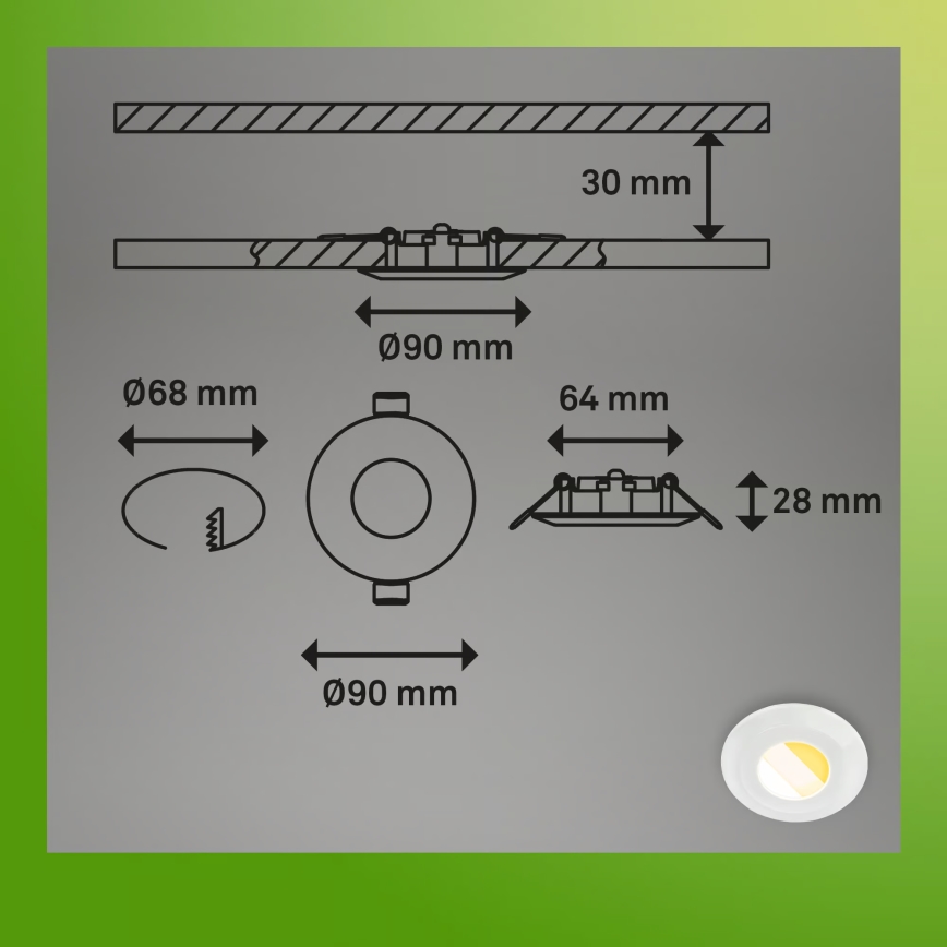 Set 3 buc. spoturi LED încastrate pentru baie KLIRA, compatibile cu dimmer, LED/4,9W/230V 2500/3000/4000K IP44, alb - Briloner 7589036
