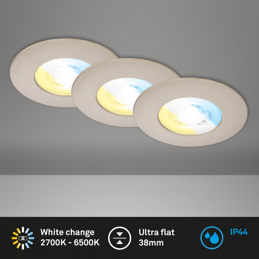 Briloner 7605032 - Set de 3 corpuri LED încastrate pentru baie 3xLED/4,9W/230V 2700/4000/6500K IP44 crom mat