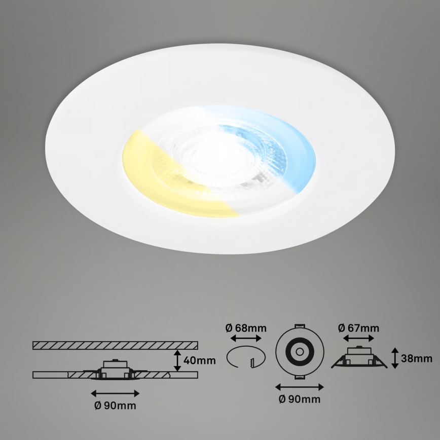 Briloner 7605036 - Set 3x spoturi LED încastrate pentru baie, LED/4,9W/230V, 2700/4000/6500K, IP44, alb