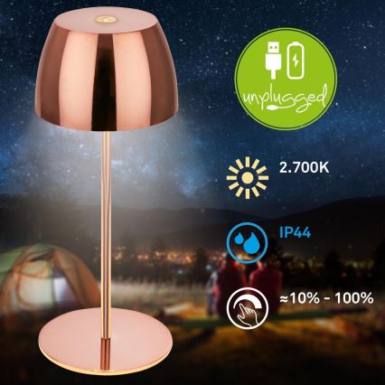 Briloner - Lampă de masă exterioară MINI LED reglabilă, tactilă și reîncărcabilă, 2,5W/5V IP44 1800 mAh, culoare cupru