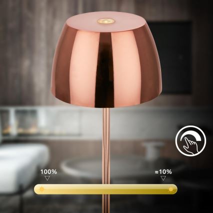 Briloner - Lampă de masă exterioară MINI LED reglabilă, tactilă și reîncărcabilă, 2,5W/5V IP44 1800 mAh, culoare cupru
