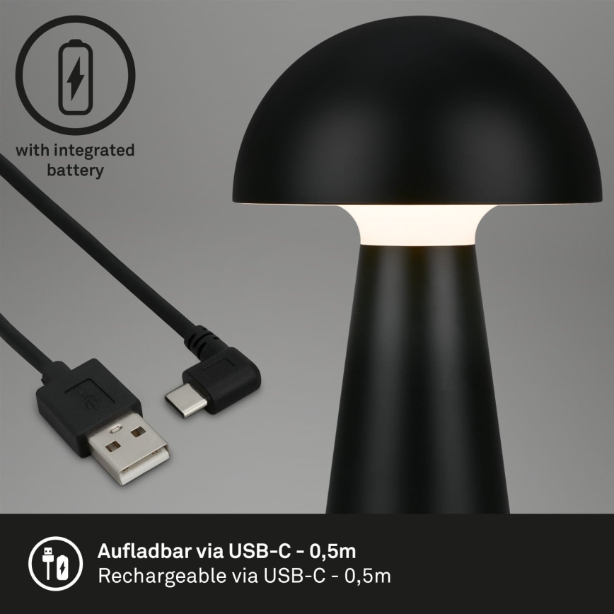 Briloner - Lampă de masă LED reîncărcabilă, reglabilă, cu control tactil pentru exterior, LED/2,6W/5V 3000K IP44 2000 mAh, neagră