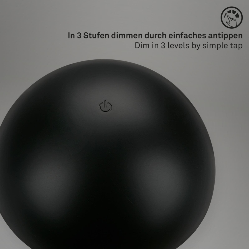 Briloner - Lampă de masă LED reîncărcabilă, reglabilă, cu control tactil pentru exterior, LED/2,6W/5V 3000K IP44 2000 mAh, neagră