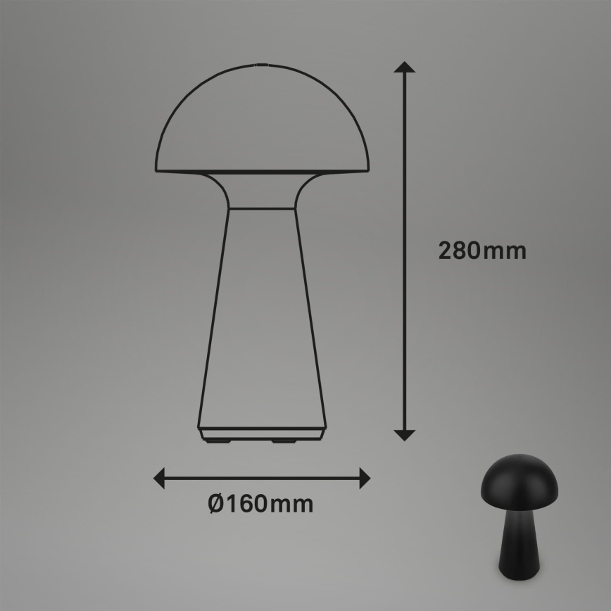 Briloner - Lampă de masă LED reîncărcabilă, reglabilă, cu control tactil pentru exterior, LED/2,6W/5V 3000K IP44 2000 mAh, neagră