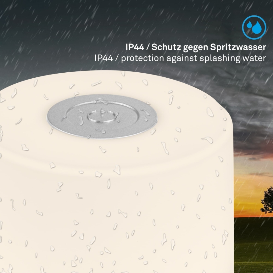 Briloner - Lampă de masă LED reîncărcabilă, tactilă și reglabilă pentru exterior, 2W/5V, 2700K, IP44, 1200 mAh, crom mat