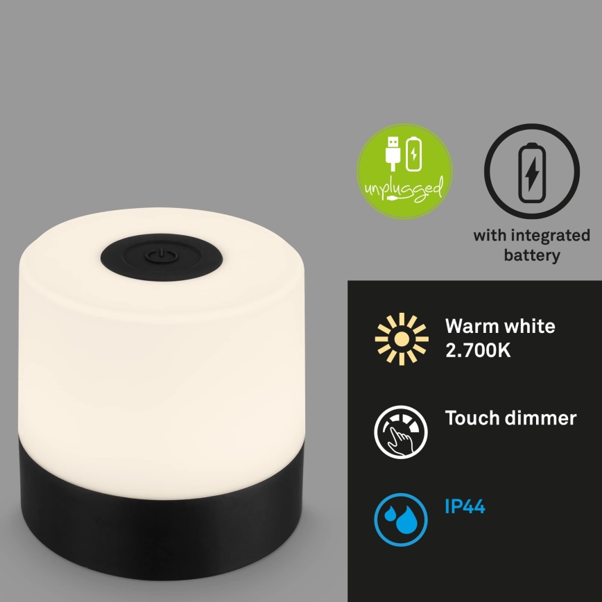 Briloner - Lampă de masă exterioară tactilă, reîncărcabilă și reglabilă cu LED LED/2W/5V 2700K IP44 1200 mAh neagră