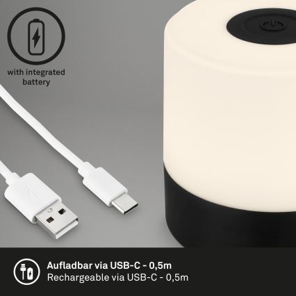 Briloner - Lampă de masă exterioară tactilă, reîncărcabilă și reglabilă cu LED LED/2W/5V 2700K IP44 1200 mAh neagră