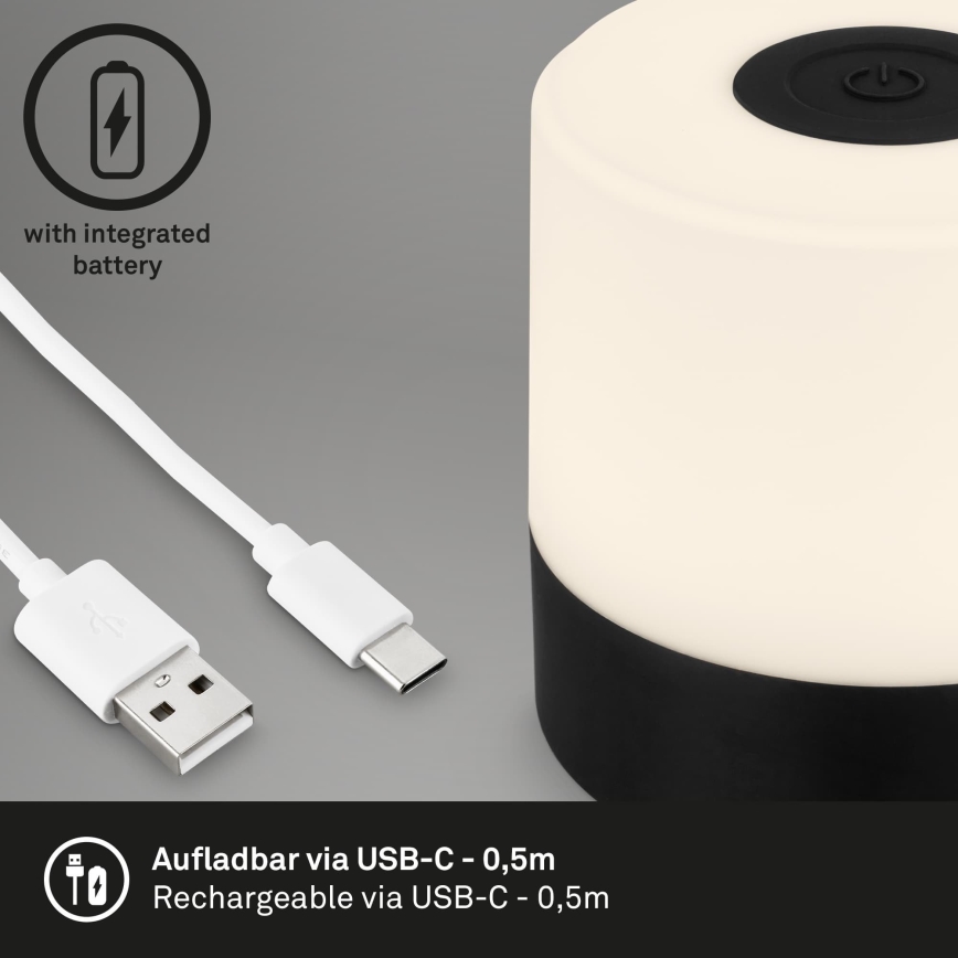 Briloner - Lampă de masă exterioară tactilă, reîncărcabilă și reglabilă cu LED LED/2W/5V 2700K IP44 1200 mAh neagră