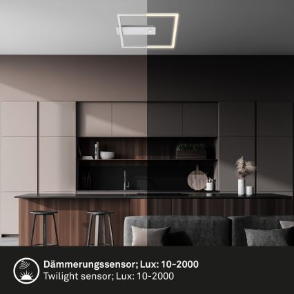 Briloner - Plafonieră LED FRAME cu senzor de mișcare și senzor de amurg, 14W/230V, 3000K, 30x32 cm, crom mat
