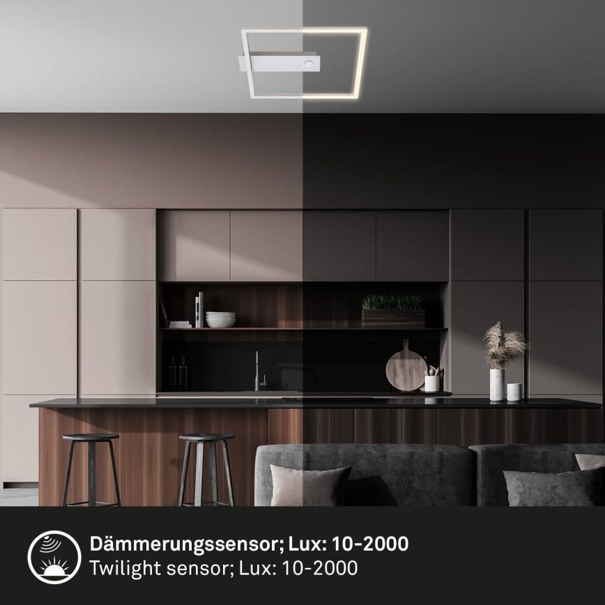 Briloner - Plafonieră LED FRAME cu senzor de mișcare și senzor de amurg, 14W/230V, 3000K, 30x32 cm, crom mat