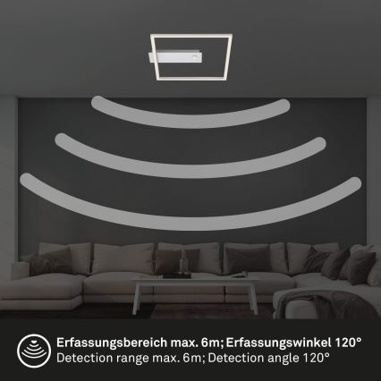 Briloner - Plafonieră LED FRAME cu senzor de mișcare și senzor de amurg, 14W/230V, 3000K, 30x32 cm, crom mat