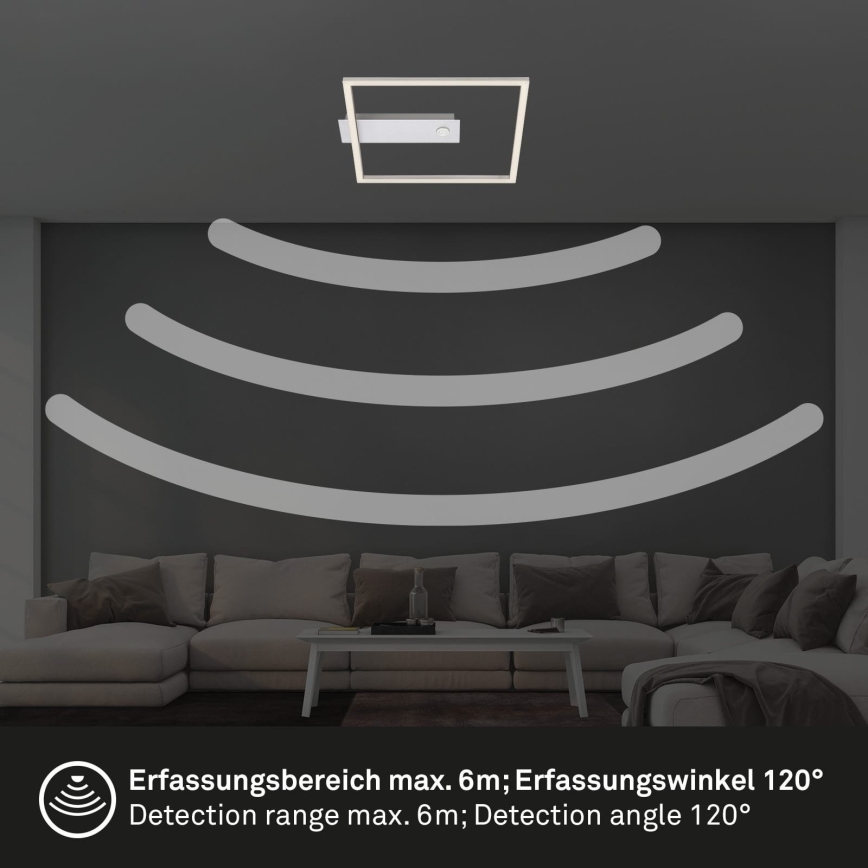 Briloner - Plafonieră LED FRAME cu senzor de mișcare și senzor de amurg, 14W/230V, 3000K, 30x32 cm, crom mat