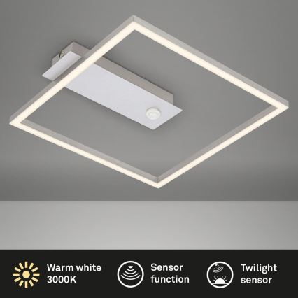 Briloner - Plafonieră LED FRAME cu senzor de mișcare și senzor de amurg, 14W/230V, 3000K, 30x32 cm, crom mat