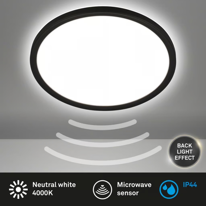 Briloner - Plafonieră LED pentru baie cu senzor de mișcare MOVE, 18W/230V, IP44, Ø 29 cm, negru