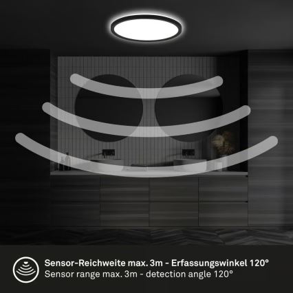 Briloner - Plafonieră LED pentru baie cu senzor de mișcare MOVE, 18W/230V, IP44, Ø 29 cm, negru