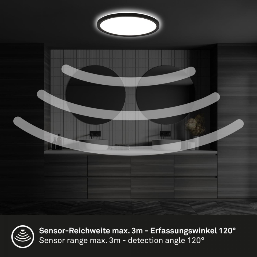 Plafonieră LED Briloner pentru baie cu senzor MOVE, 18W/230V, IP44, Ø 29 cm, albă