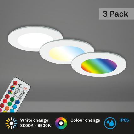 Briloner - SET 3x LED RGBW reglabil pentru baie, plafon încastrat LED/4,8W/230V 3000-6500K IP65 + telecomandă