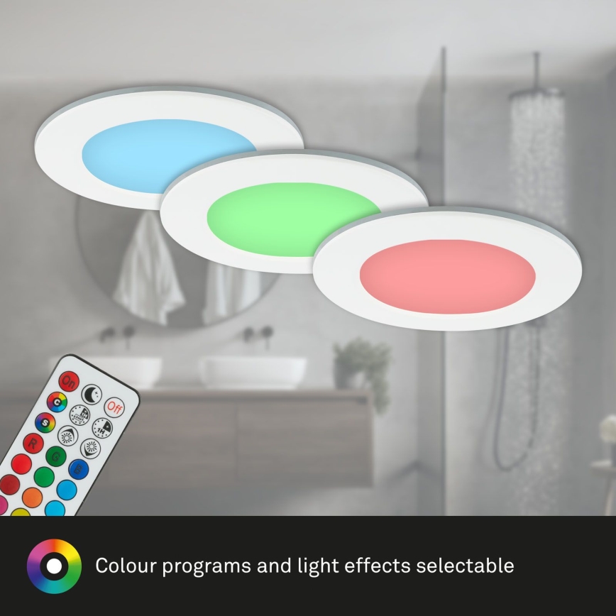 Briloner - SET 3x LED RGBW reglabil pentru baie, plafon încastrat LED/4,8W/230V 3000-6500K IP65 + telecomandă