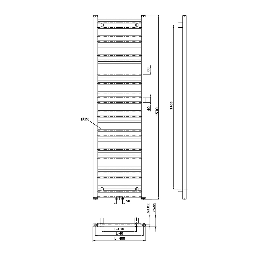 Bruckner - Radiator de baie ALBRECHT 157x40 cm alb