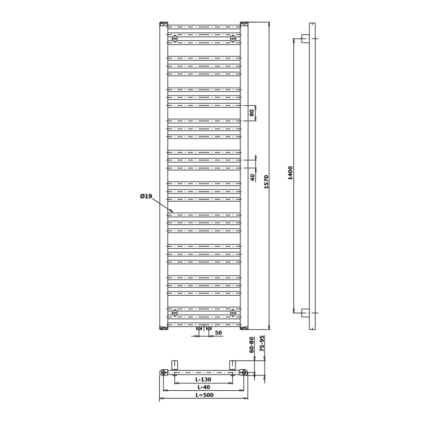 Bruckner - Radiator de baie ALBRECHT 157x50 cm alb