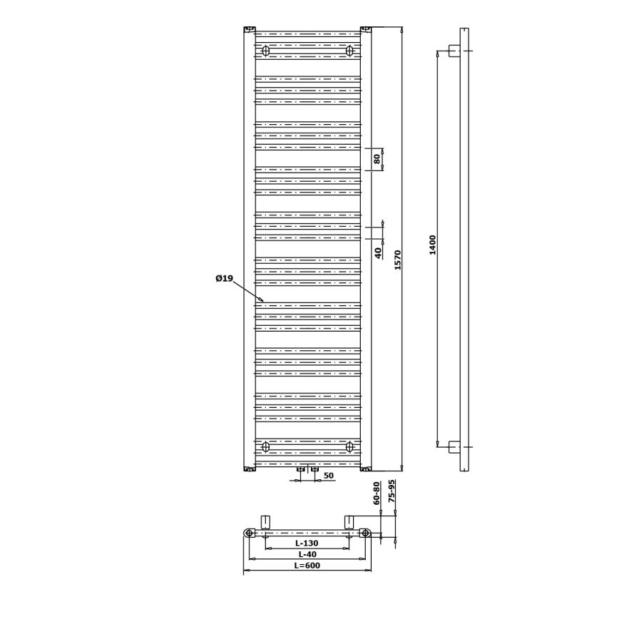 Bruckner - Radiator de baie ALBRECHT 157x60 cm negru mat