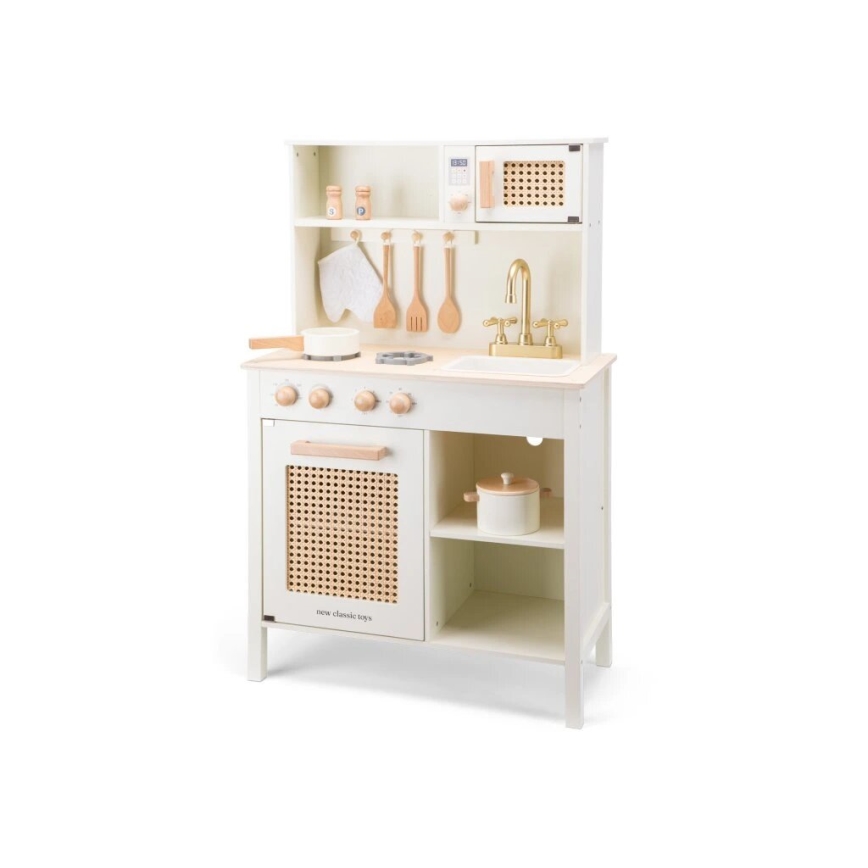 Bucătărie din lemn cu accesorii New Classic Toys alb/ratan