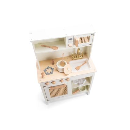 Bucătărie din lemn cu accesorii New Classic Toys alb/ratan