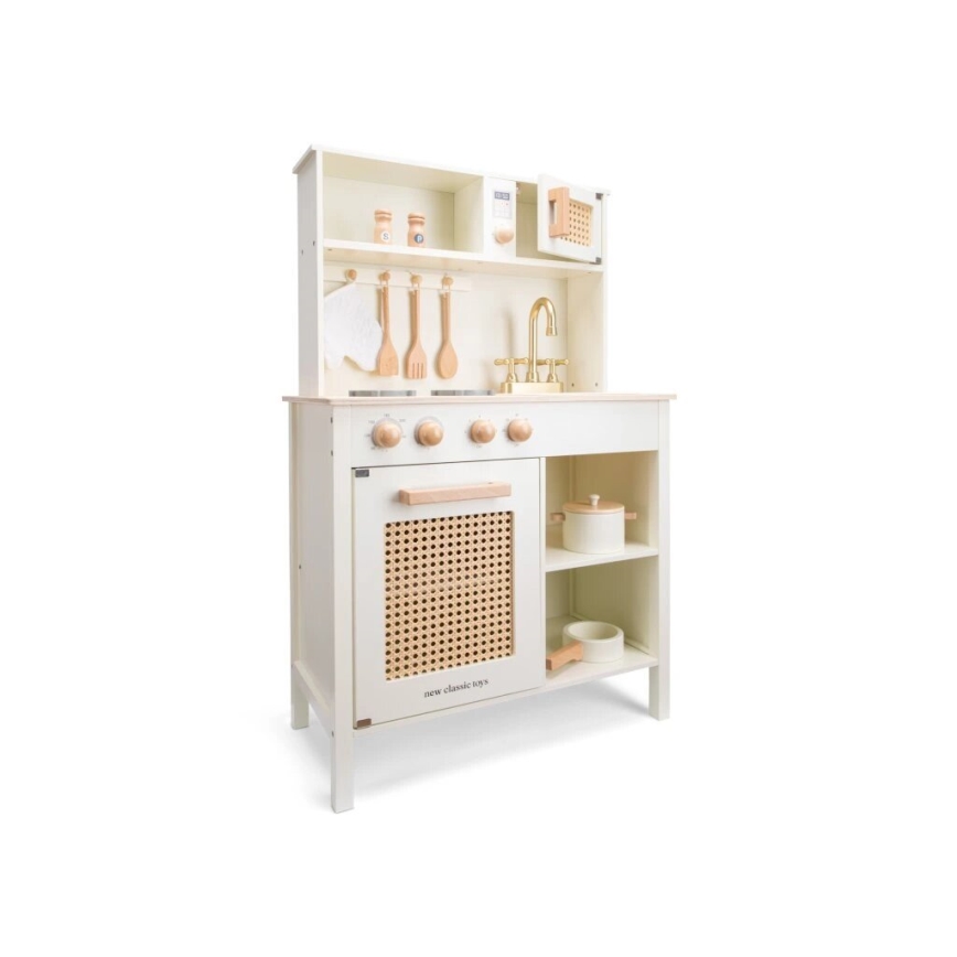 Bucătărie din lemn cu accesorii New Classic Toys alb/ratan