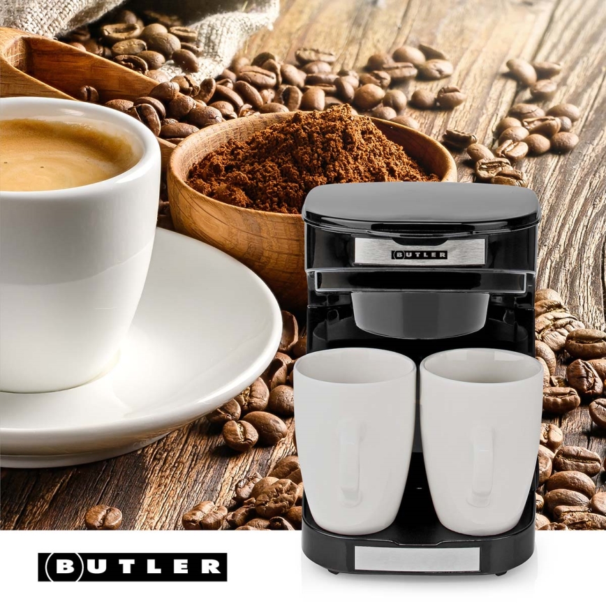 Butler - Cafetieră pentru 2 cești, 450W/230V, negru