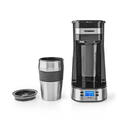 Butler - Cafetieră pentru o ceașcă, 0,4 l, cu temporizator și cană termică de călătorie, 750W/230V, inox/negru