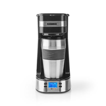 Butler - Cafetieră pentru o ceașcă, 0,4 l, cu temporizator și cană termică de călătorie, 750W/230V, inox/negru