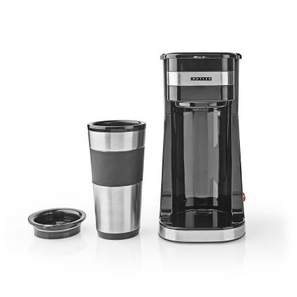 Butler - Cafetieră pentru o ceașcă, 0,4 l, cu cană de călătorie, 750W/230V, inox/negru