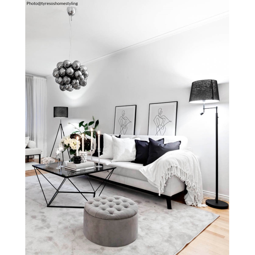 ByRydens - Lampă de podea LED ORLANDO, 1x E27/5W/230V + LED/3W, neagră, Ø 36 cm