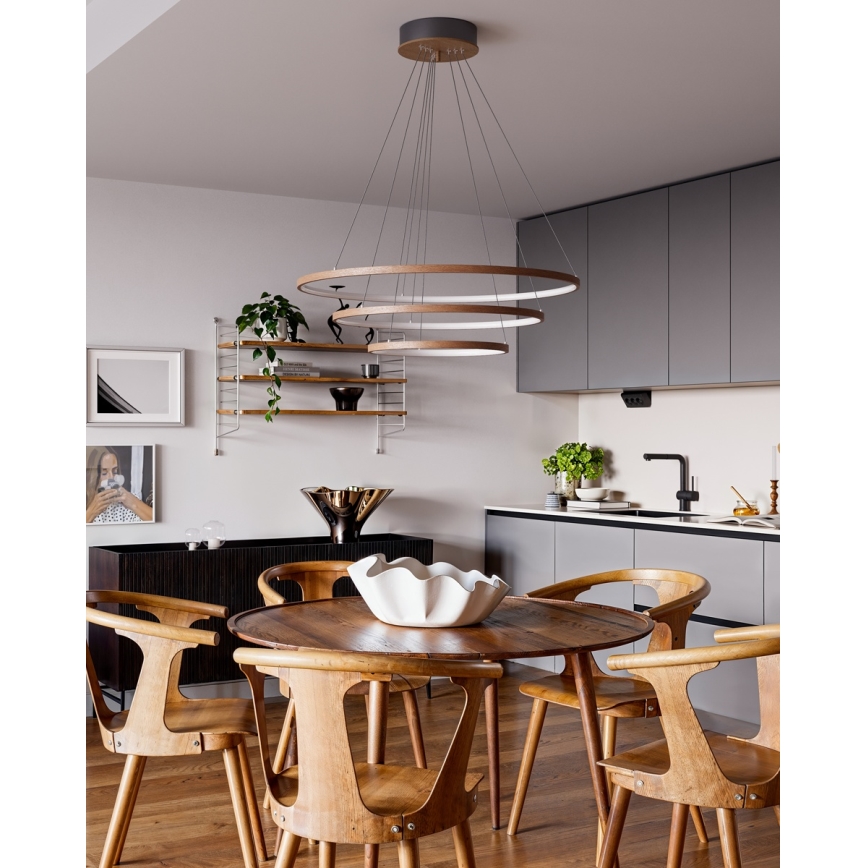 ByRydens - Lustru LED TRIONE suspendat pe cablu, 45 W / 230 V, maro, Ø 80 cm