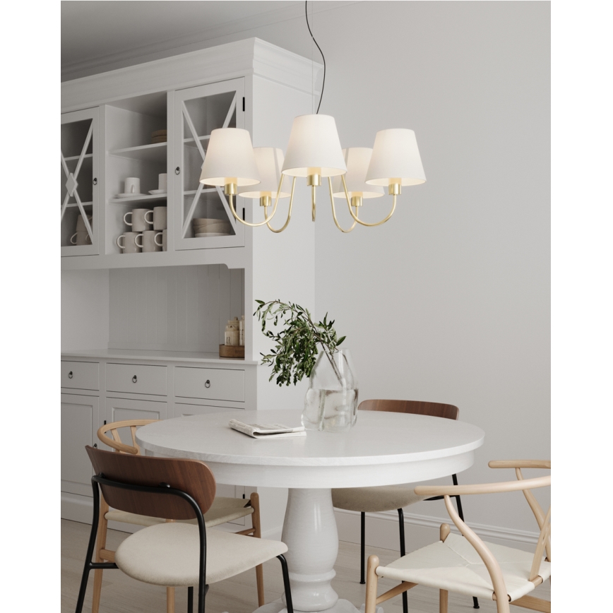 ByRydens - Lampă suspendată pe cablu LYNF 5xE14/8W/230V alamă/alb