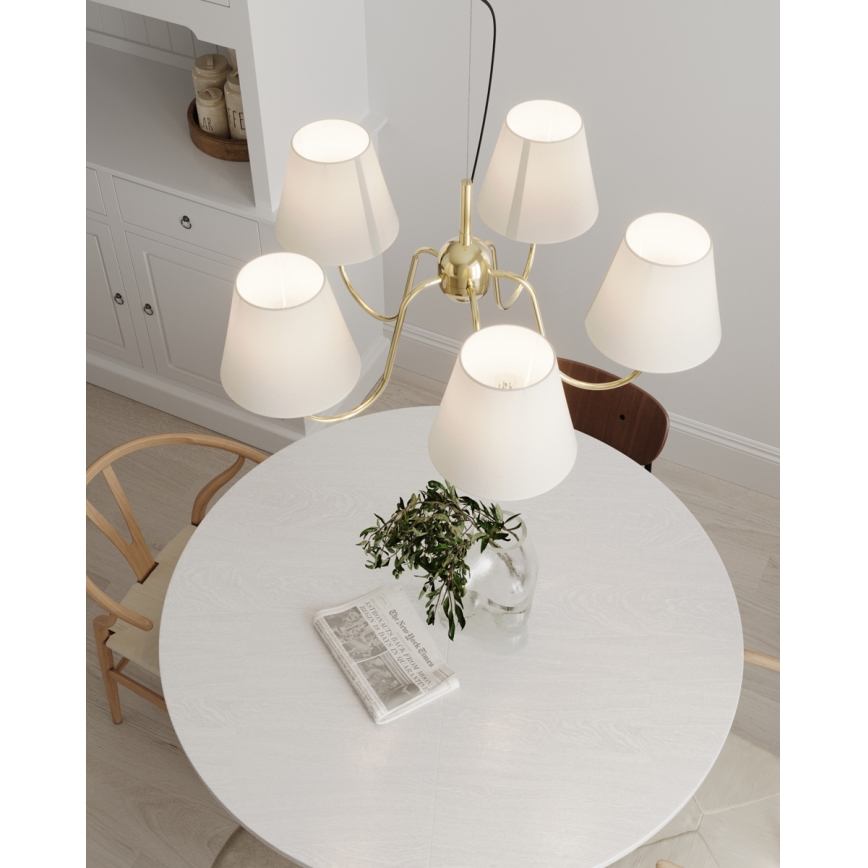 ByRydens - Lampă suspendată pe cablu LYNF 5xE14/8W/230V alamă/alb
