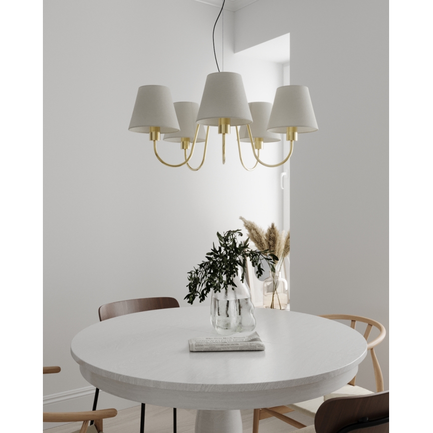 ByRydens - Lampă suspendată pe cablu LYNF 5xE14/8W/230V alamă/alb