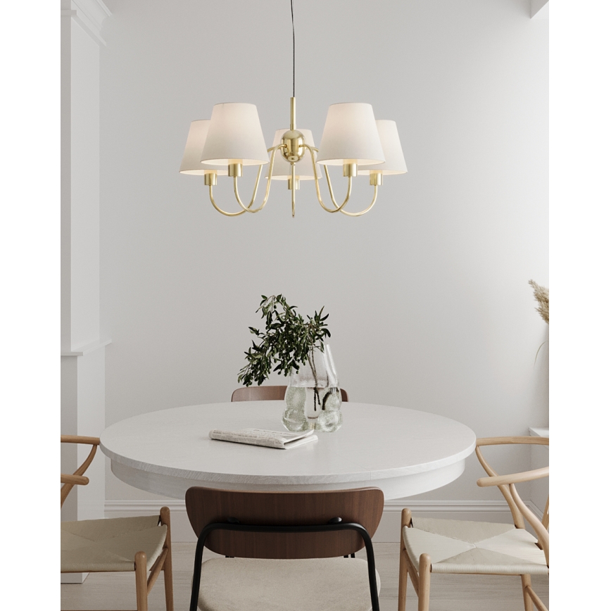 ByRydens - Lampă suspendată pe cablu LYNF 5xE14/8W/230V alamă/alb