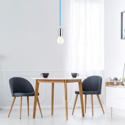 Cablu de alimentare 1xE27/60W/230V albastru/crom lucios