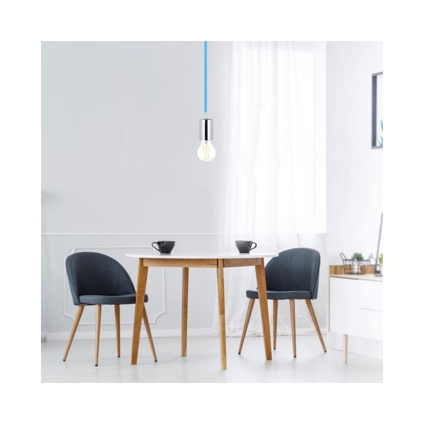 Cablu de alimentare 1xE27/60W/230V albastru/crom lucios
