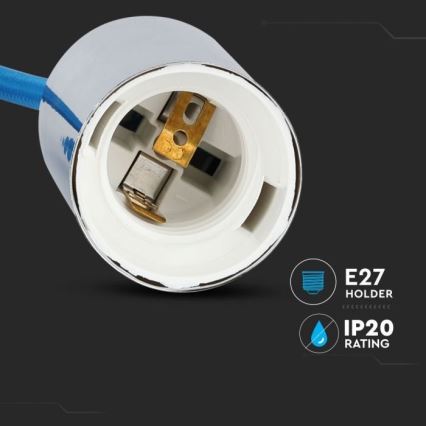 Cablu de alimentare 1xE27/60W/230V albastru/crom lucios