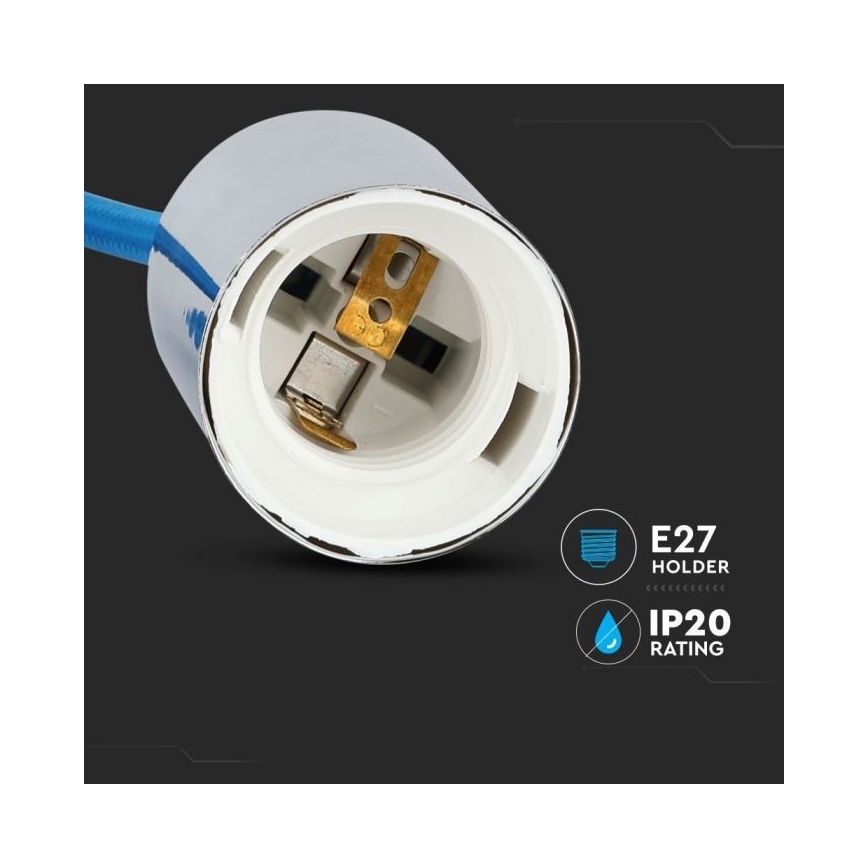Cablu de alimentare 1xE27/60W/230V albastru/crom lucios