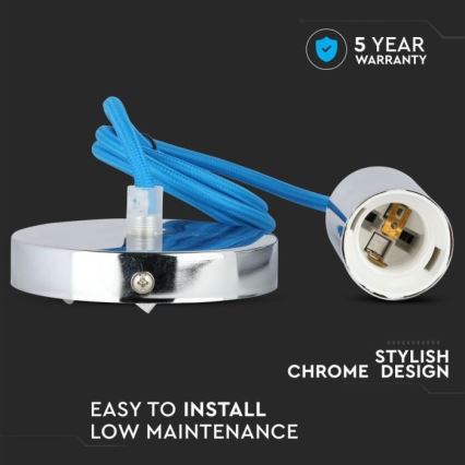 Cablu de alimentare 1xE27/60W/230V albastru/crom lucios