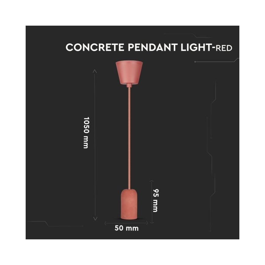 Cablu de alimentare 1xE27/60W/230V beton/roșu