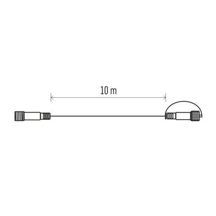 Cablu prelungitor de exterior pentru șiruri luminoase interconectabile, 10 m, IP44, negru