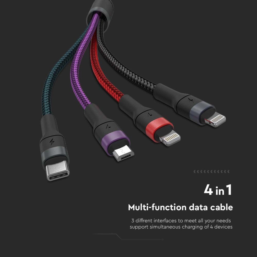 Cablu USB USB-A / USB Lightning / MicroUSB / USB-C 1,2 m multicolor